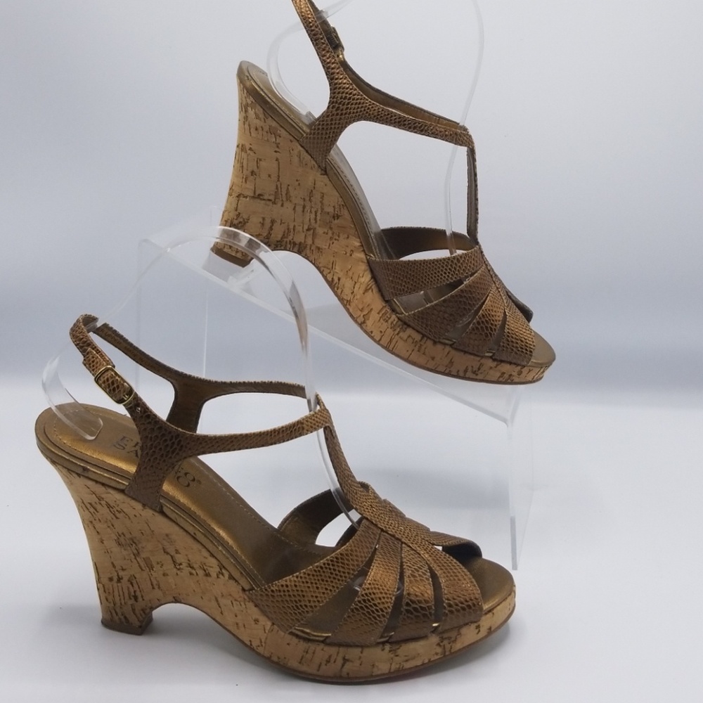 Franco Sarto Bronze Platform Wedge Sandals Sz 9